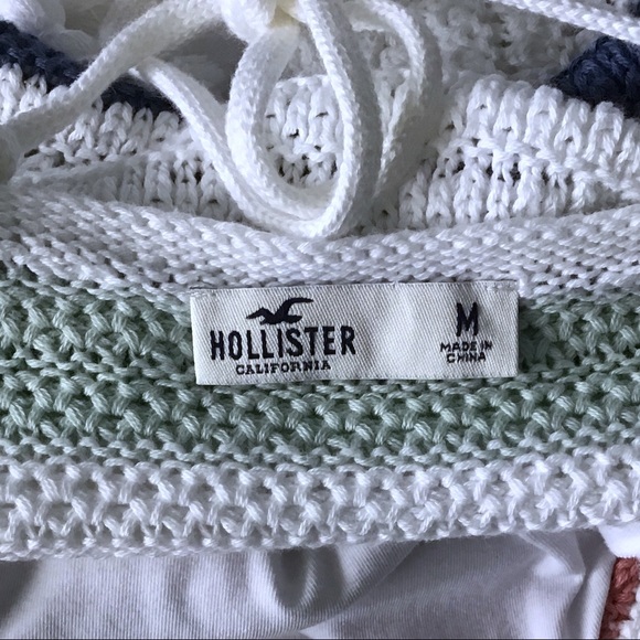 Hollister Knit Top Scallop Hem Adjustable Straps Tie in Back White with Stipes - Picture 4 of 10